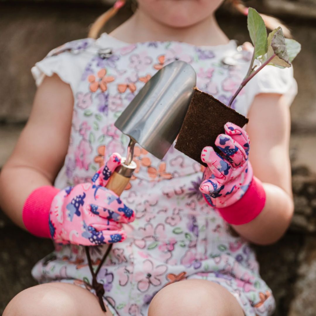 Kent & Stowe Pink Dinosaur Kids Gardening Gloves