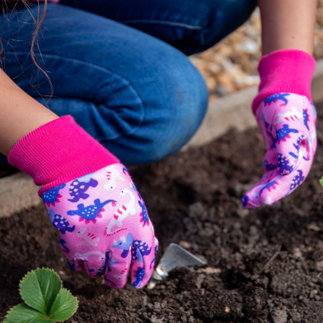 Kent & Stowe Pink Dinosaur Kids Gardening Gloves