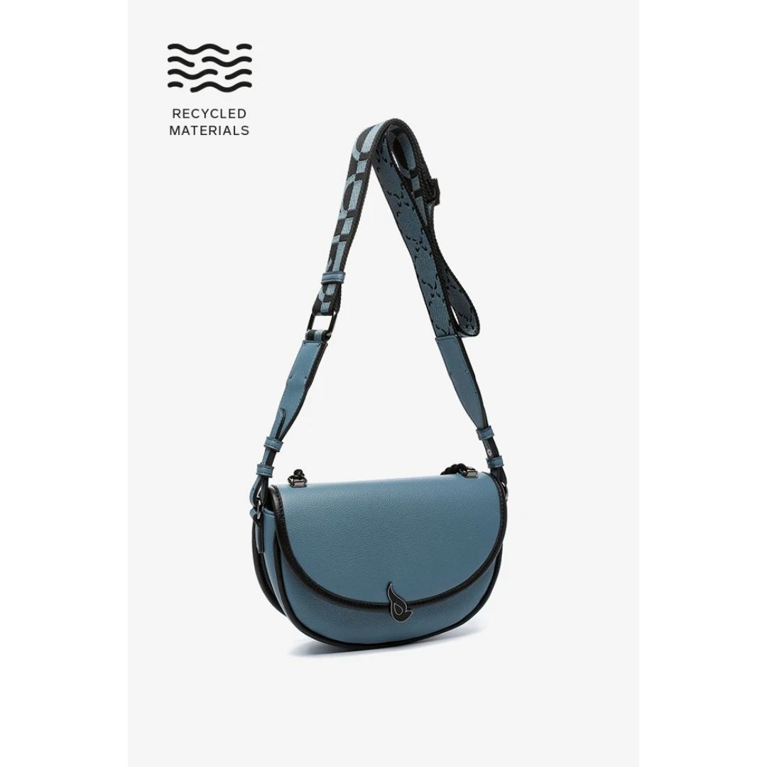 ABBACINO BLUE HALF-MOON CROSSBODY BAG IN RECYCLED MATERIALS