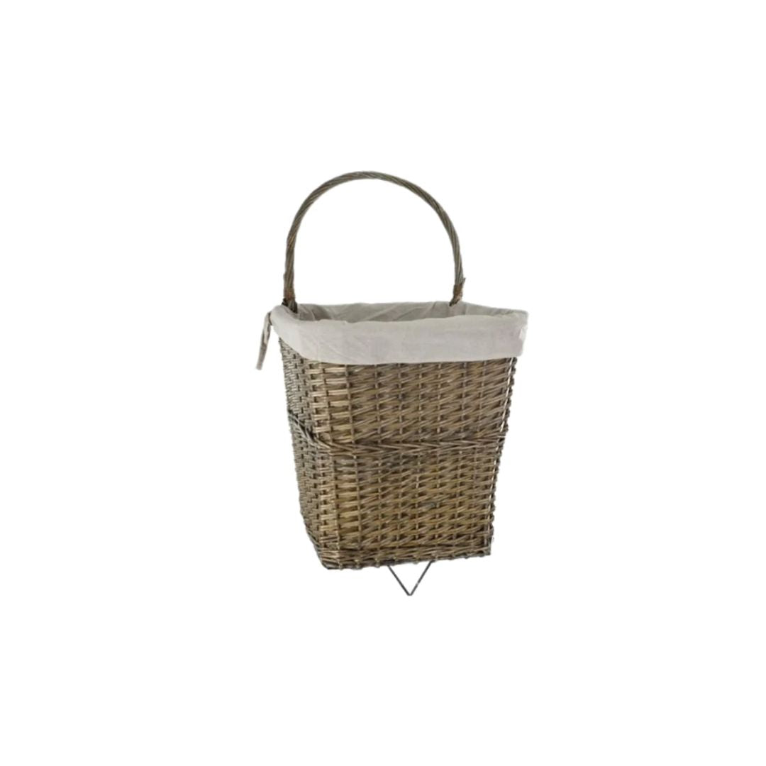 Classic Collection Natural Willow Large Firelog Cart with Grey Canvas Liner | 80cm