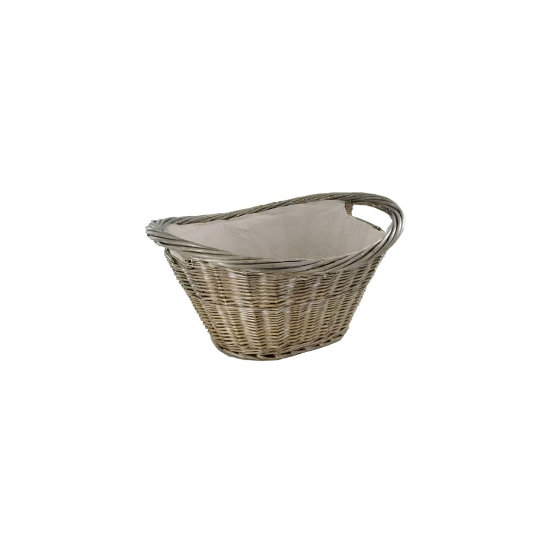 Classic Collection Natural Willow Oval Log Basket with Grey Canvas Liner
