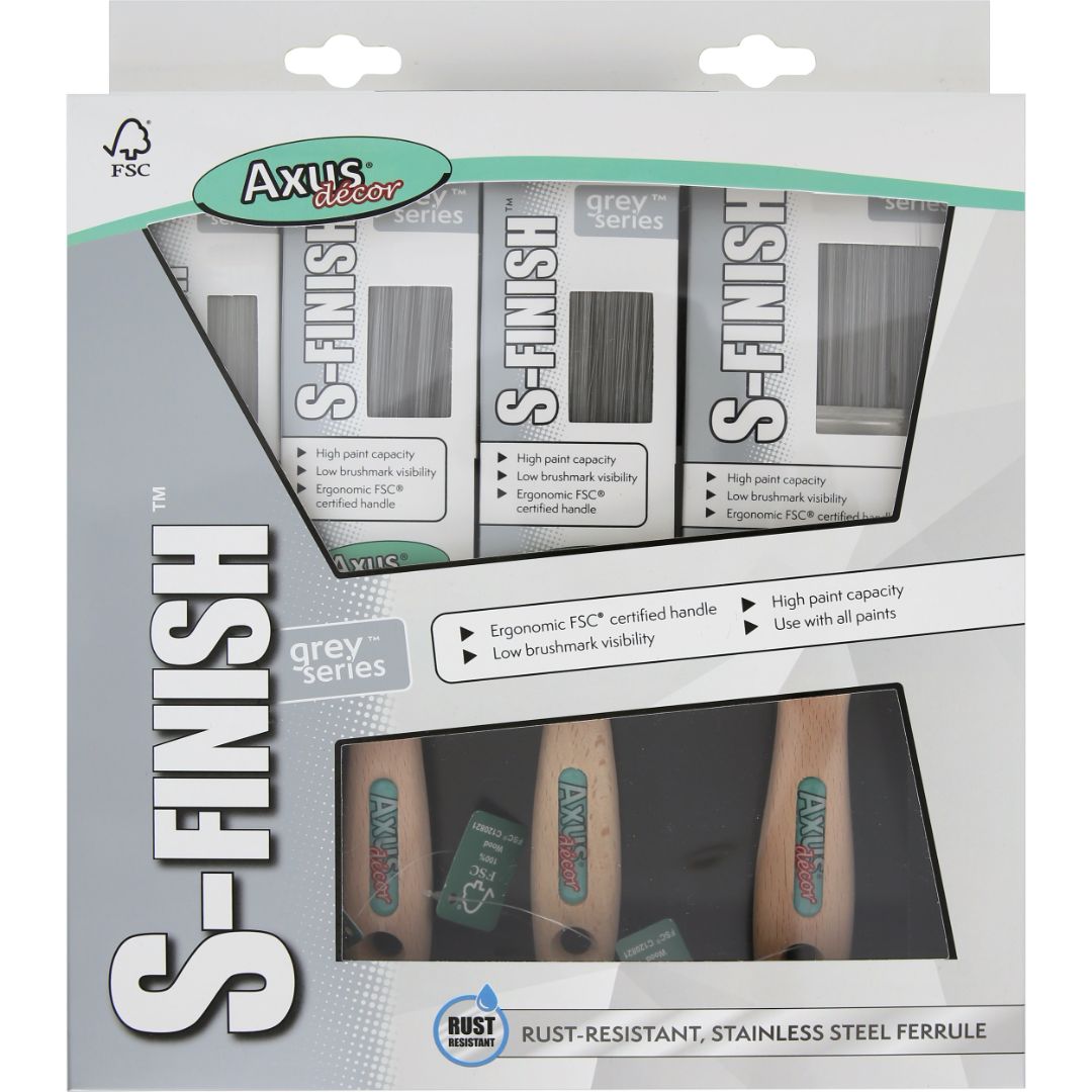 AXUS S-FINISH 4 BRUSH SET (1.5" 2X2" 3") GREY SERIES