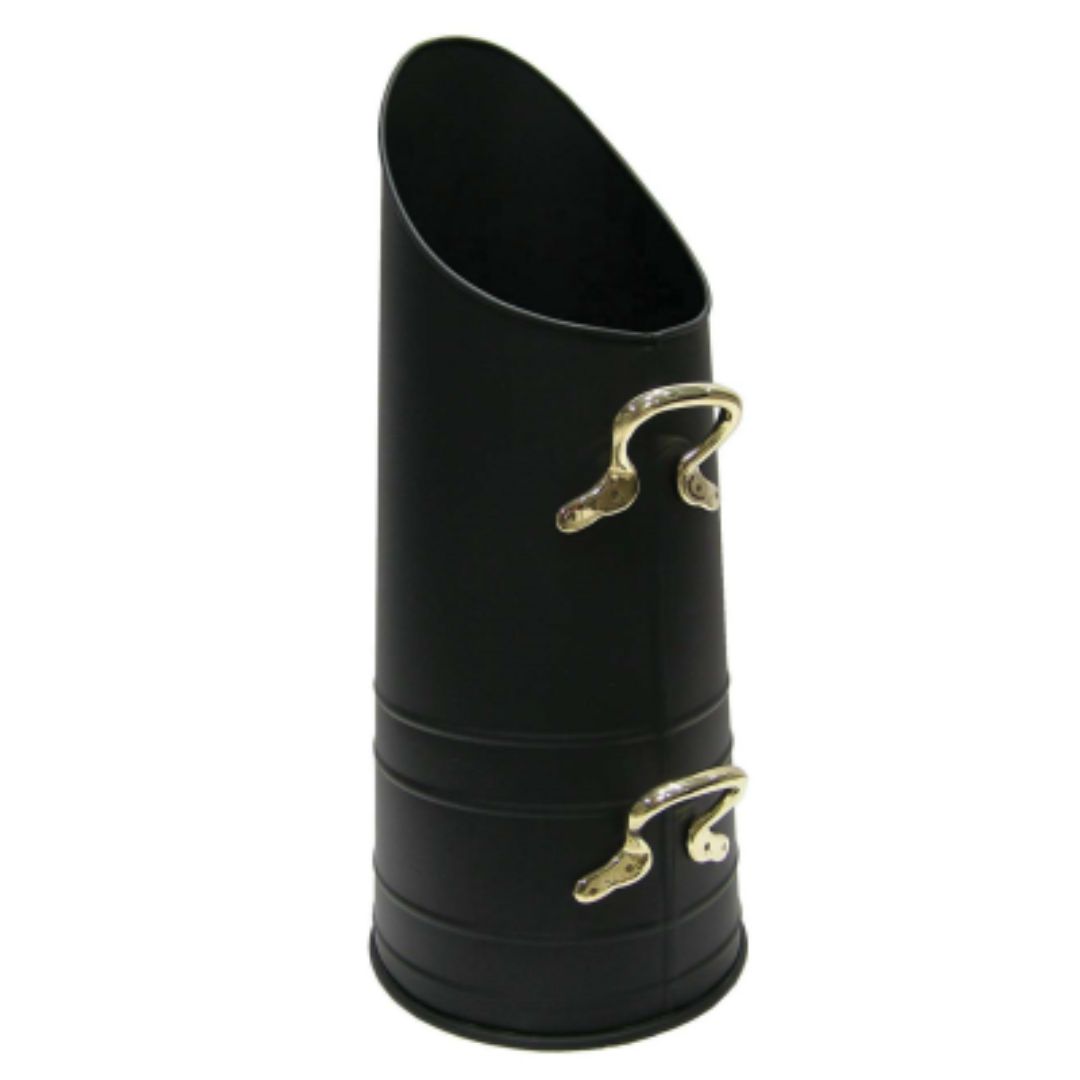 CASTLE LIVING BLACK COAL HOD WITH BRASS HANDLES