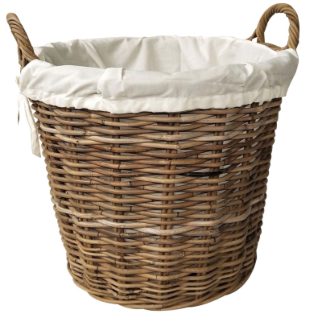 CASTLE LIVING ROUND RATTAN LOG BASKET WITH LINING