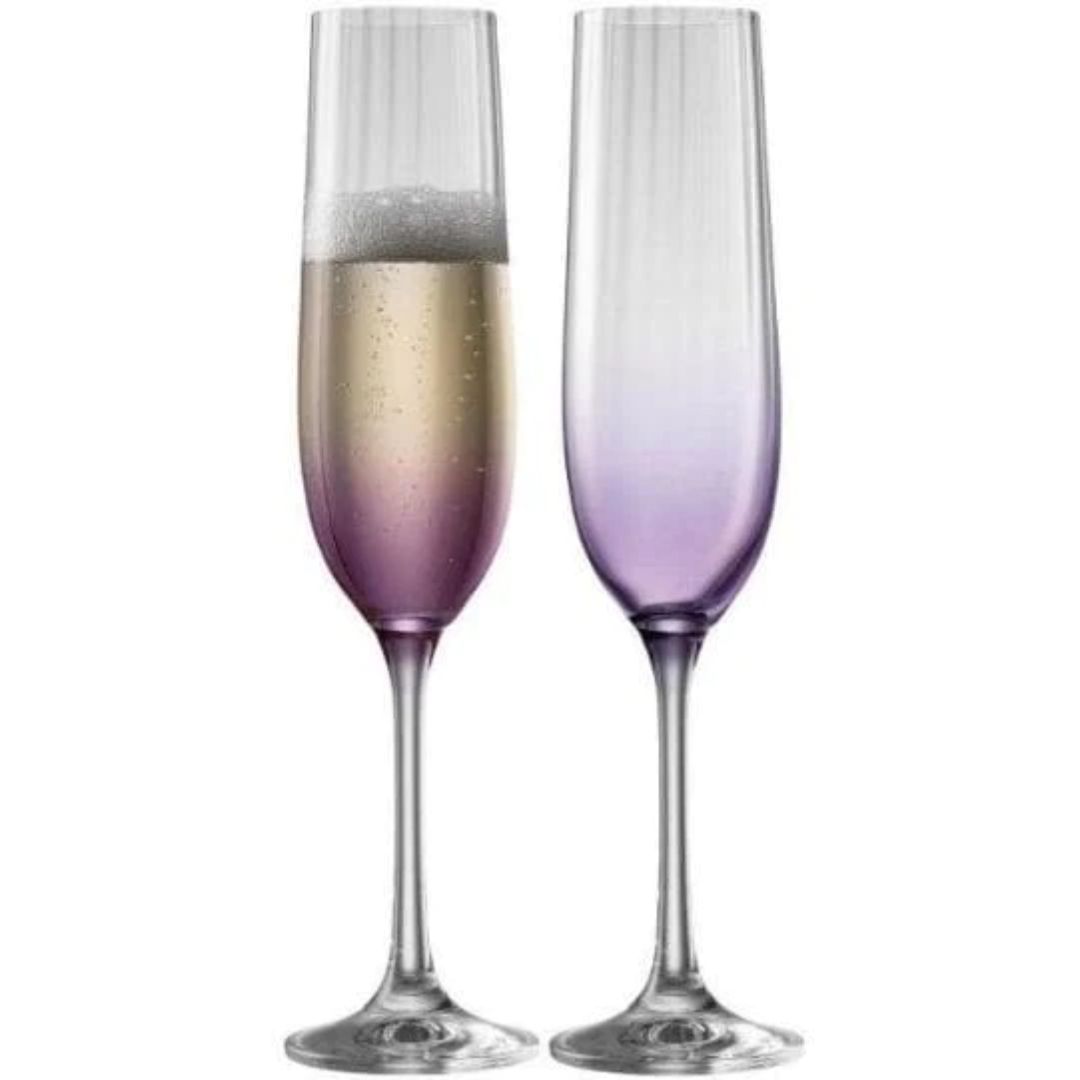 GALWAY CRYSTAL ERNE CHAMPAGNE FLUTE GLASS PAIR AMETHYST