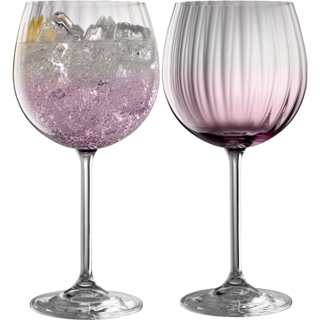 GALWAY CYRSTAL ERNE GIN AND TONIC GLASS PAIR AMETHYST