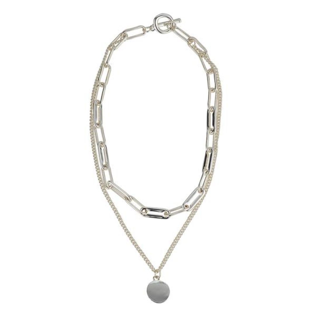 KNIGHT & DAY CHUNKY LAYERED SILVER NECKLACE