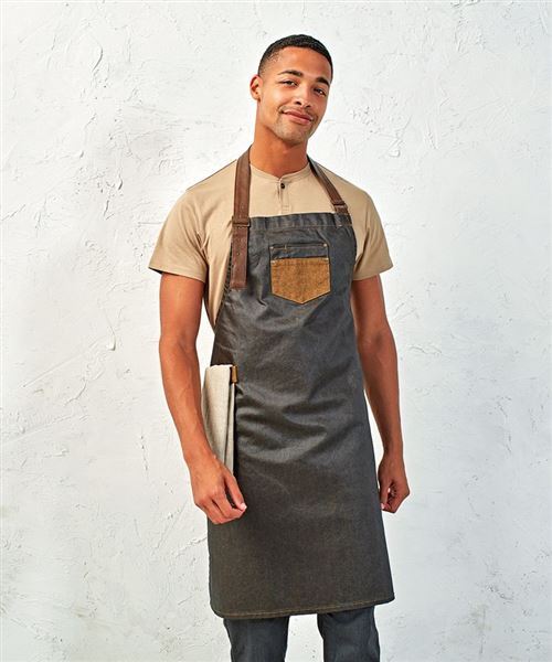 WAXED LOOK APRON WITH FAUX LEATHER
