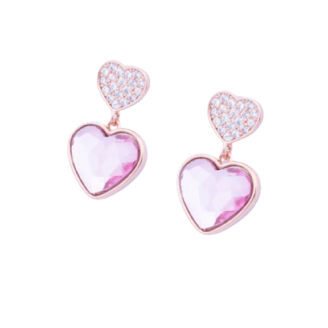 KNIGHT & DAY ROSE CRYSTAL HEART STUDS