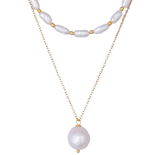 KNIGHT & DAY LAYERED FRESHWATER PEARL & GOLD BEAD NECKLACE