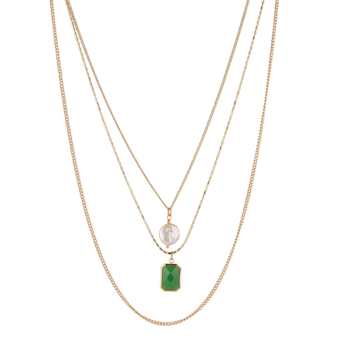 KNIGHT & DAY GREEN & FRESHWATER PEARL LAYERED NECKLACE