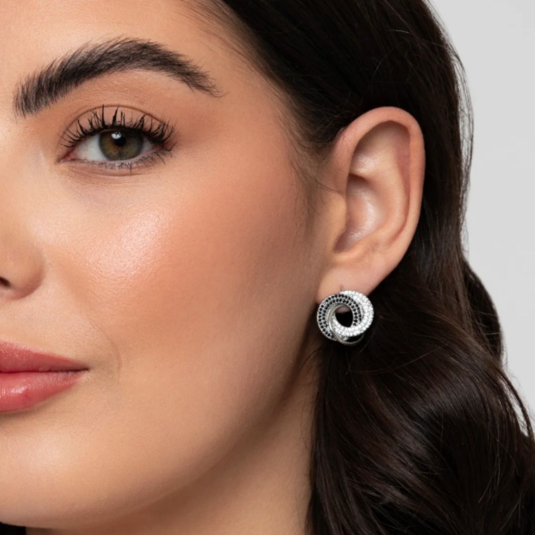 Knight & Day Clear & Jet CZ Stone Earrings