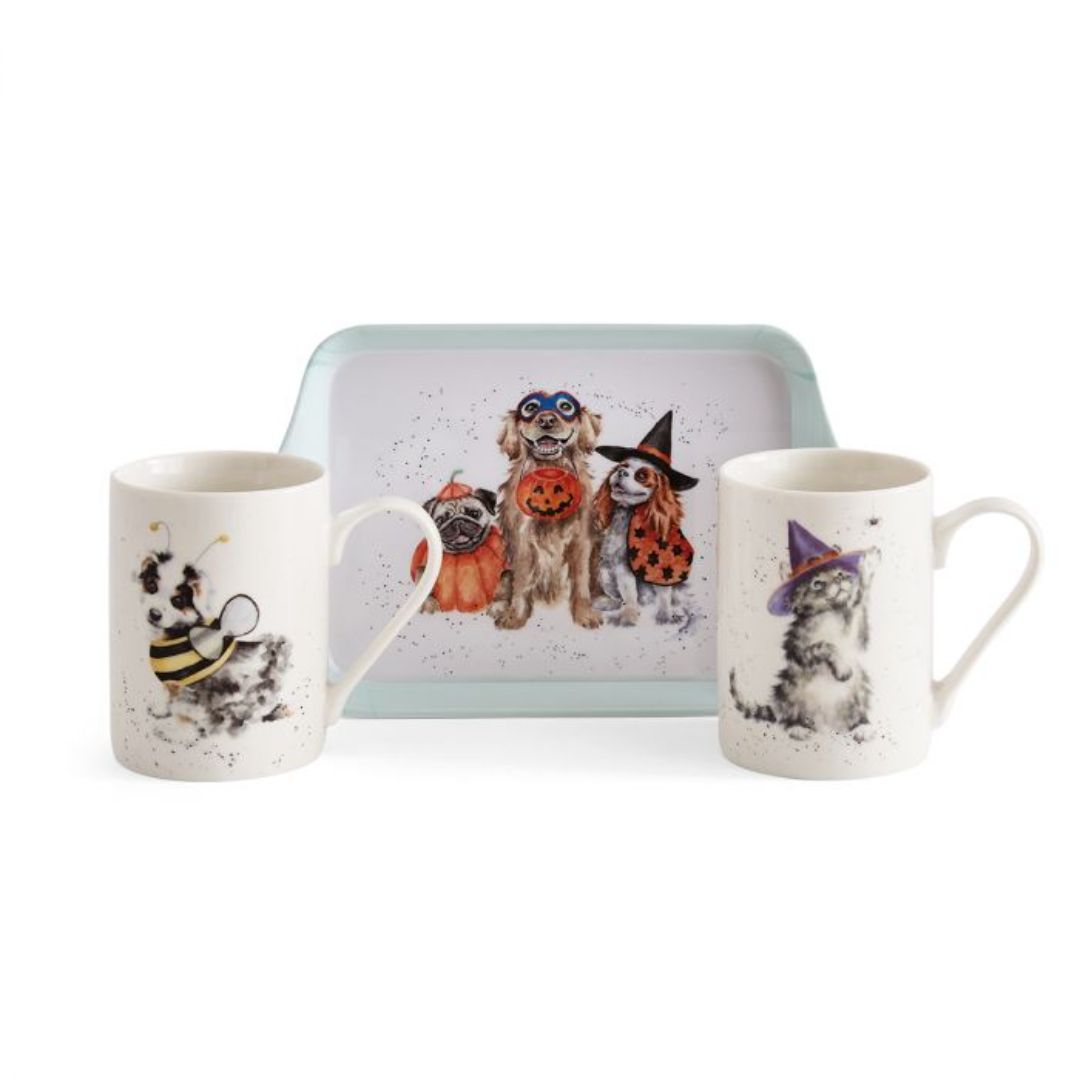 WRENDALE DESIGNS HALLOWEEN TRICK OR TREAT' DOG AND CAT HALLOWEEN MUG AND TRAY SET